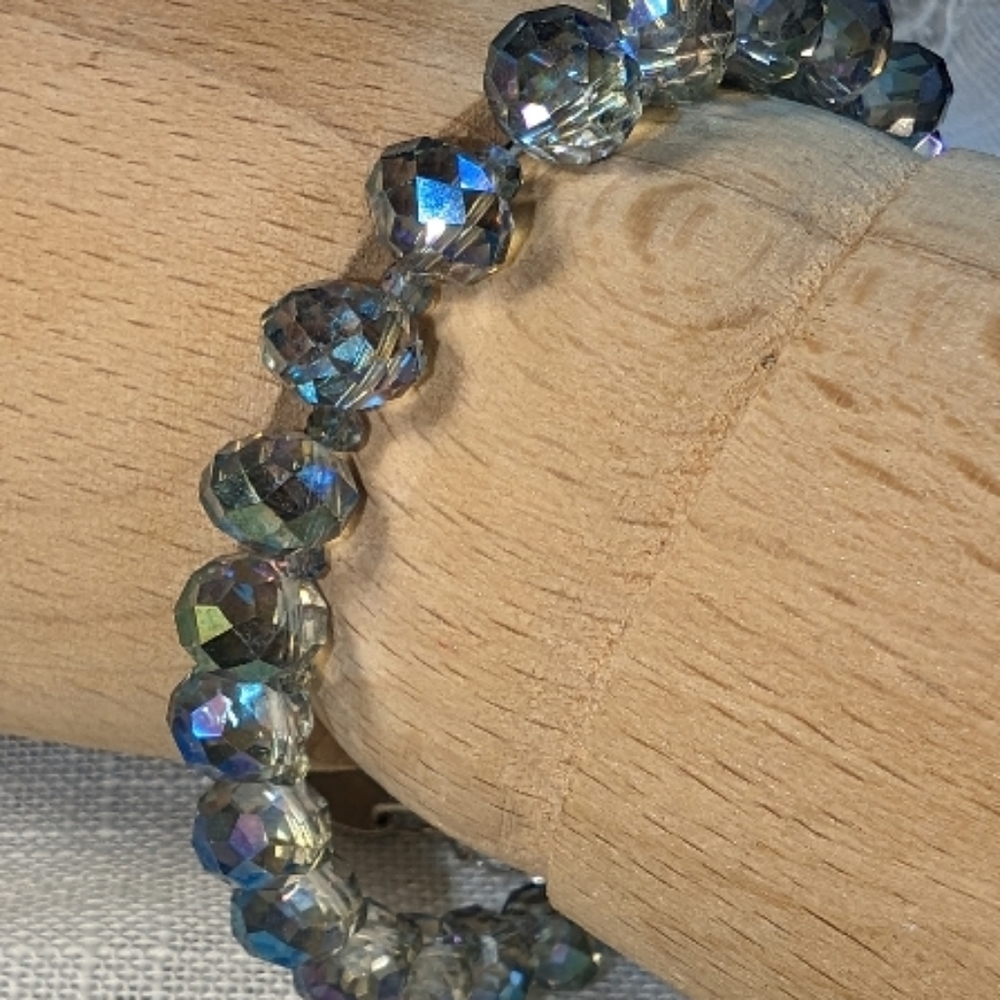 Eliza & Jane Faceted Aurora Borealis Spiral blue AB Crystal Bracelet 7"